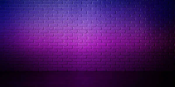霓虹灯中的砖墙和木制地板房间 横幅设计 — 图库照片