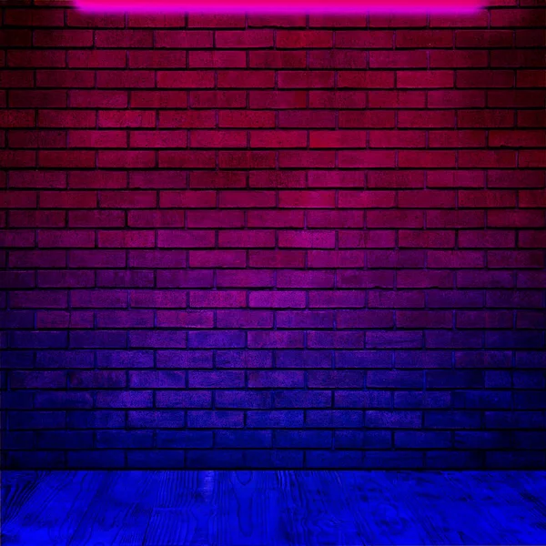 Glowing Neon Lamp Brick Wall Room — Stock Photo, Image