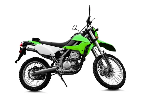 Elegante Moto Cruzada Verde Sobre Fondo Blanco —  Fotos de Stock