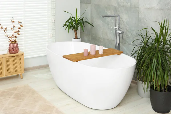 Elegante Baño Interior Con Hermosa Bañera Plantas Interior —  Fotos de Stock