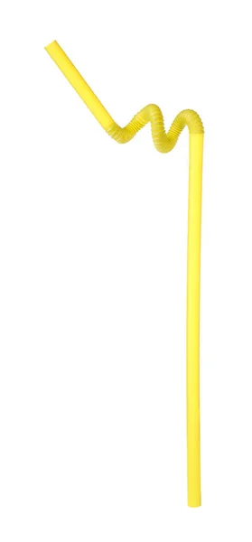 Palha Coquetel Plástico Amarelo Isolado Branco — Fotografia de Stock