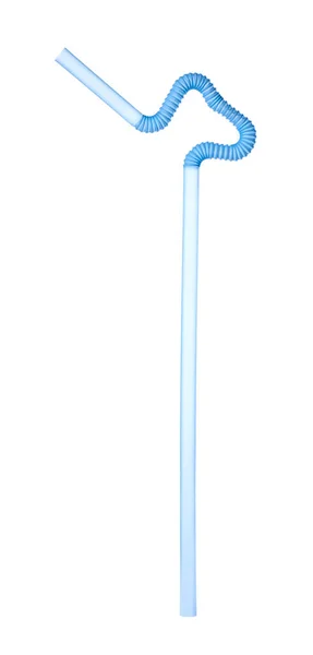 Palha Coquetel Plástico Azul Claro Isolado Branco — Fotografia de Stock