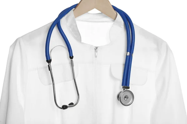 Vestido Doctor Estetoscopio Aislados Blanco Uniforme Médico — Foto de Stock