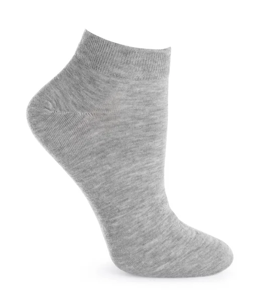 Eine Hellgraue Socke Isoliert Auf Weiß — Stockfoto
