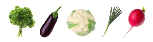 Kolaż Wielu Świeżych Warzyw Białym Tle — Zdjęcie stockowe