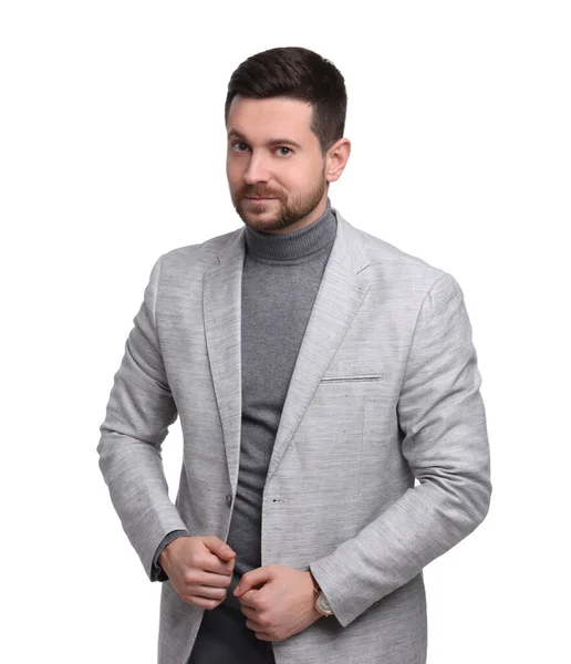 Handsome Bearded Businessman Suit White Background — Stock Photo, Image