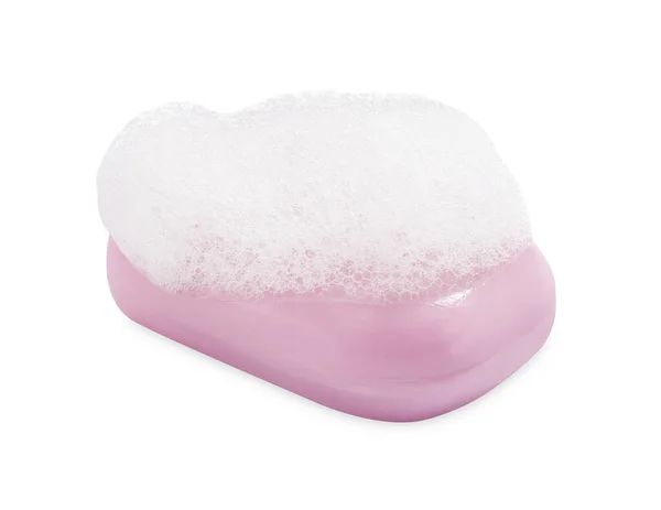 白底泡沫蓬松的肥皂棒 — 图库照片