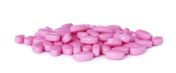 Ízletes Rózsaszín Dragee Cukorka Fehér Háttér — Stock Fotó
