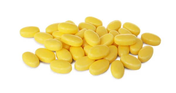 Smaczne Żółte Dragee Cukierki Białym Tle — Zdjęcie stockowe