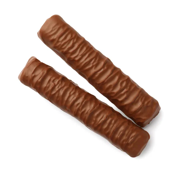 Сладкий Вкусный Шоколад Белом Фоне Вид Сверху — стоковое фото
