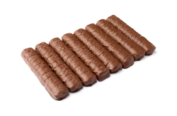 Dulces Sabrosas Barras Chocolate Sobre Fondo Blanco — Foto de Stock