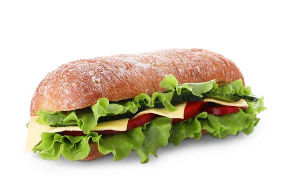 Taze Sebzeli Lezzetli Sandviç Beyaz Üzerine Izole Edilmiş Peynir — Stok fotoğraf