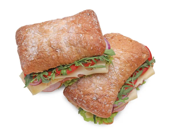 Délicieux Sandwichs Aux Légumes Frais Fromage Isolé Sur Blanc Vue — Photo