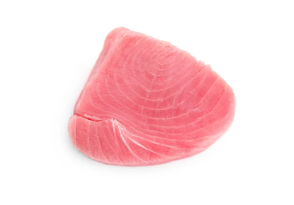 Taze Çiğ Ton Balığı Filetosu Beyaz Üst Görünümde Izole Edilmiş — Stok fotoğraf