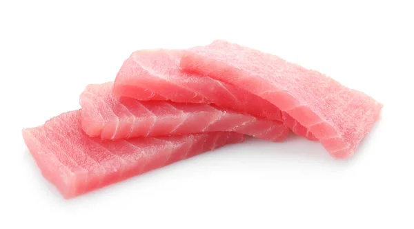 Beyaz Arka Planda Lezzetli Sashimi Taze Çiğ Ton Balığı Parçaları — Stok fotoğraf