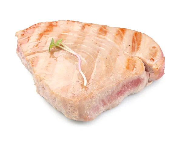 Lahodný Steak Tuňáka Mikrozelenou Izolací Bílém — Stock fotografie