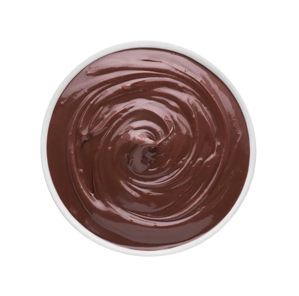 Tál Ízletes Csokoládé Paszta Elszigetelt Fehér Felső Nézet — Stock Fotó