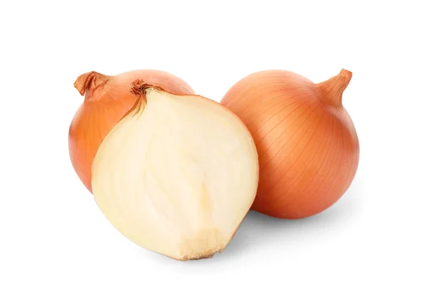 Whole Cut Onions White Background — Photo