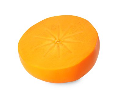 Lezzetli sulu hurmanın yarısı beyaza izole edilmiş.