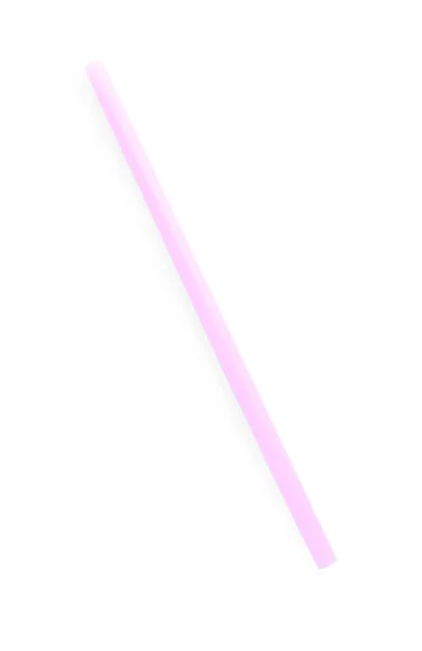Růžový Plastový Koktejl Trubice Izolované Bílém Horní Pohled — Stock fotografie