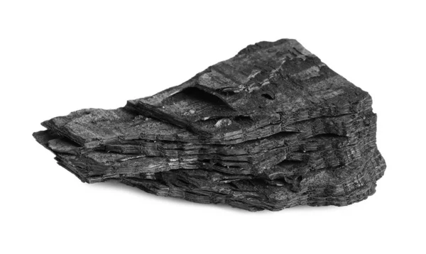 Een Stuk Steenkool Geïsoleerd Wit Minerale Afzettingen — Stockfoto