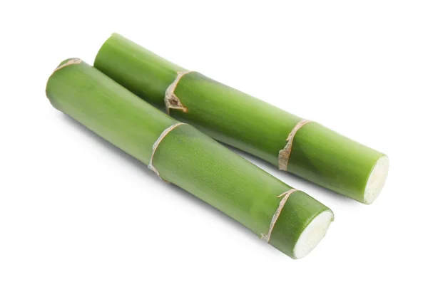 Pieces Beautiful Green Bamboo Stems White Background — Stock Photo, Image