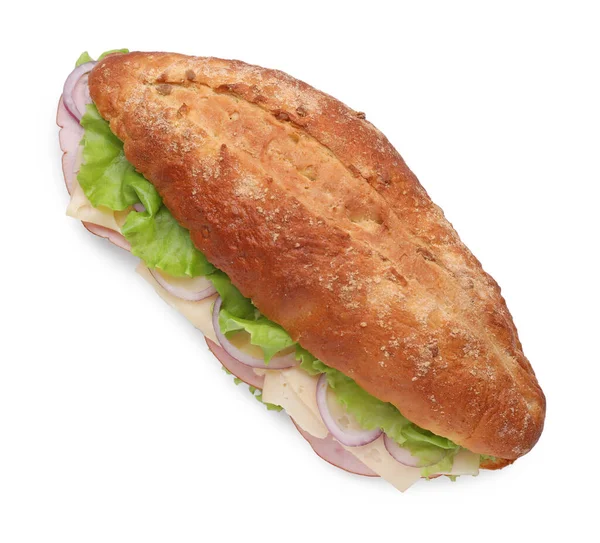Délicieux Sandwich Aux Légumes Frais Fromage Isolé Sur Blanc Vue — Photo