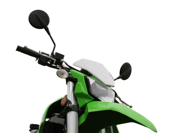 Elegante Moto Cruzada Verde Sobre Fondo Blanco Primer Plano —  Fotos de Stock