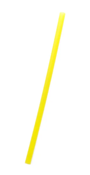 Желтая Пластиковая Коктейльная Трубка Белом — стоковое фото