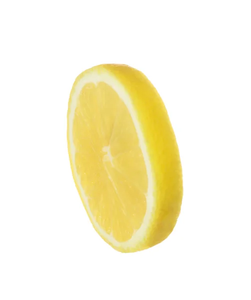 Свежий Спелый Лимонный Ломтик Изолированный Белом — стоковое фото
