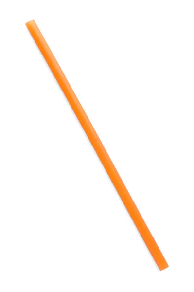 Tubo Cóctel Plástico Naranja Aislado Blanco Vista Superior — Foto de Stock