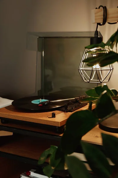 Stylish Turntable Vinyl Record Table Indoors — Stock Photo, Image