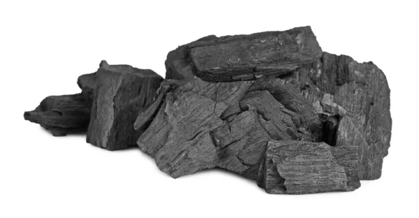 Hromada Uhlí Izolovaného Bílém Minerální Ložiska — Stock fotografie
