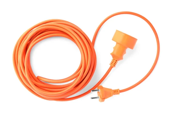 Extension Cord White Background Top View Electrician Equipment — Stock Photo, Image
