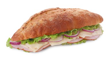 Taze sebzeli lezzetli sandviç ve beyaz üzerine izole edilmiş peynir.