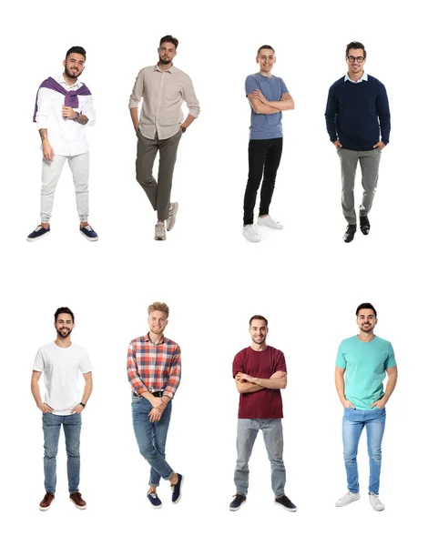 Collage Con Retratos Completos Hombres Sobre Fondo Blanco — Foto de Stock