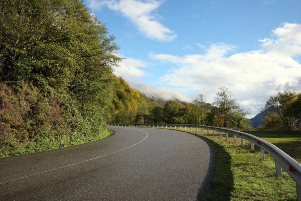 Picturesque View Empty Road Trees Mountains — Fotografia de Stock