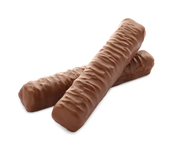 Sweet Tasty Chocolate Bars White Background — Stock Photo, Image