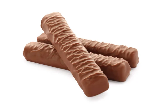 Dulces Sabrosas Barras Chocolate Sobre Fondo Blanco — Foto de Stock