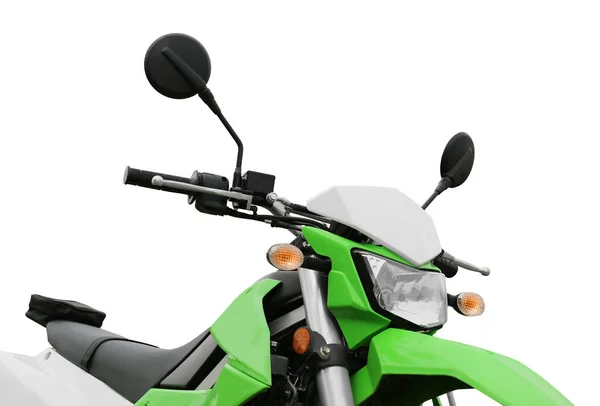 Moto Cruz Verde Elegante Fundo Branco Close — Fotografia de Stock