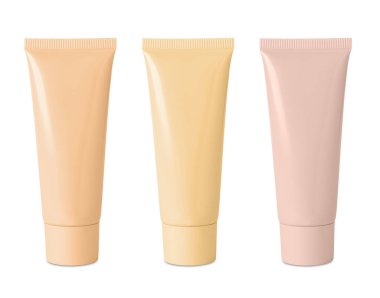 Beyaz üzerine izole edilmiş farklı tonlarda sıvı temeller kümesi