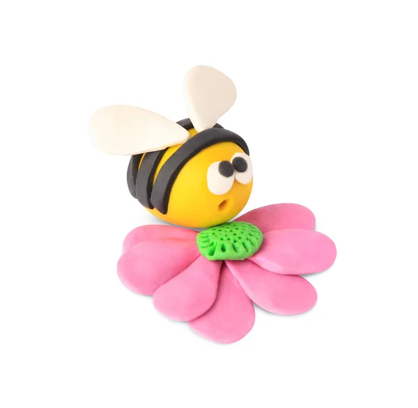 Bee Flower Made Plasticine White Background Children Handmade Ideas — Stockfoto