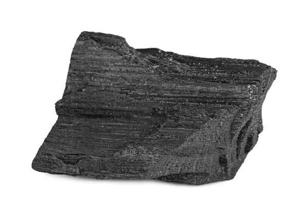 Sepotong Batubara Diisolasi Dengan Warna Putih Deposit Mineral — Stok Foto