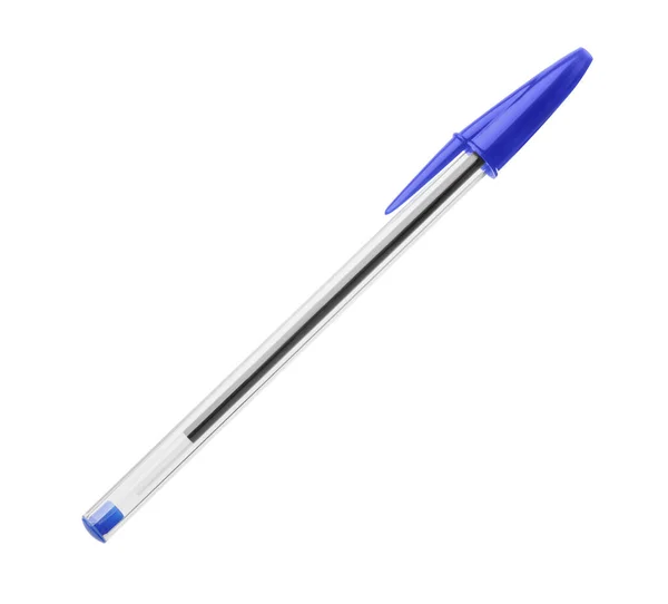 Nuova Elegante Penna Blu Isolata Bianco — Foto Stock