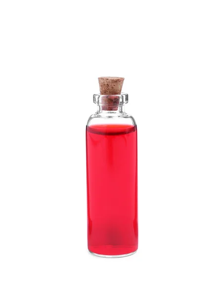 Botol Kaca Pewarna Makanan Merah Pada Latar Belakang Putih — Stok Foto