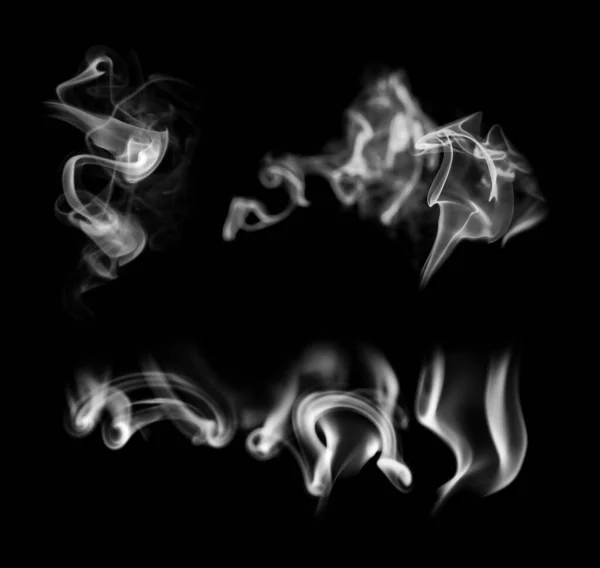 Coleção Fumaça Branca Sobre Fundo Preto — Fotografia de Stock