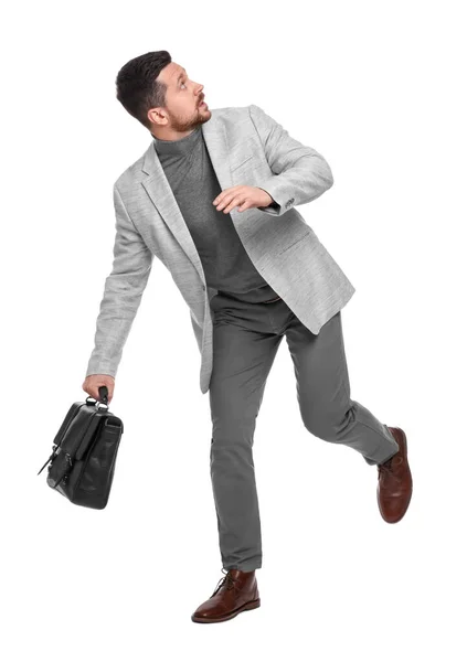 Handsome Bearded Businessman Briefcase White Background — Stock Photo, Image