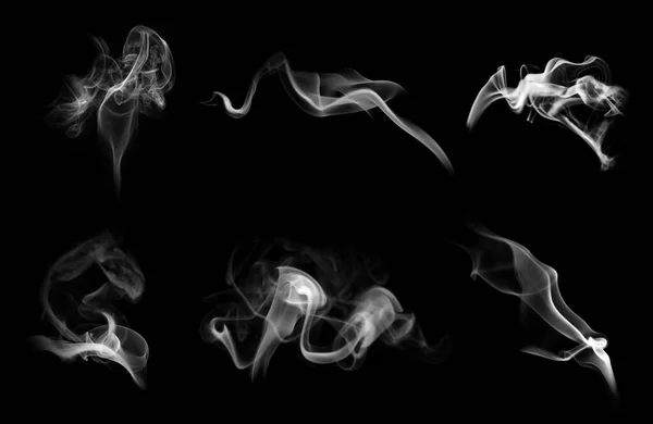 Sammlung Von Weißem Rauch Auf Schwarzem Hintergrund — Stockfoto