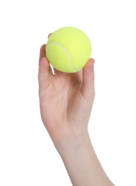 Met Tennisbal Witte Achtergrond Close — Stockfoto