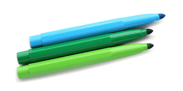 Different Colorful Markers White Background Top View — Stock Photo, Image
